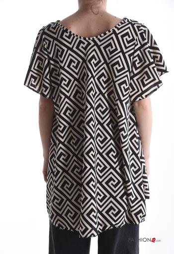 Tunica oversize maniche corte Fantasia geometrica scollo a V - ph 2
