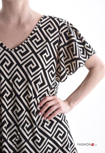 Tunica oversize maniche corte Fantasia geometrica scollo a V - ph 4