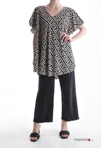Tunica oversize maniche corte Fantasia geometrica scollo a V - ph 5