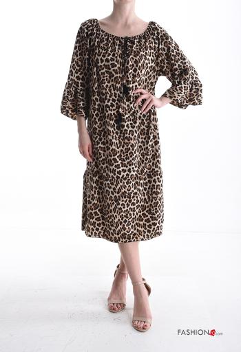 Tiermuster volantärmel Kleid mit Volants 3/4 ärmel mit seil