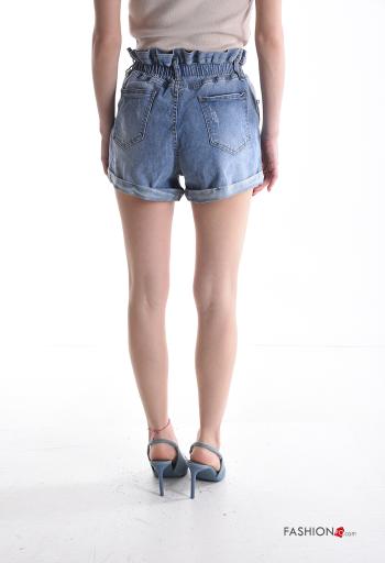 Pantaloncino Short in Cotone denim con elastico con zip con bottoni con tasche - ph 2