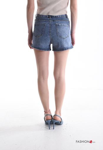 Pantaloncino Short in Cotone denim con tasche con bottoni con zip - ph 2