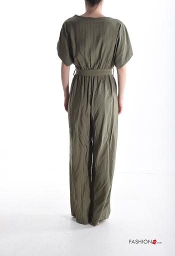 Mono manga corta wide leg con cuello en v con cinturón de tela - ph 2