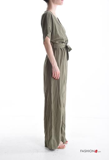 Mono manga corta wide leg con cuello en v con cinturón de tela - ph 3