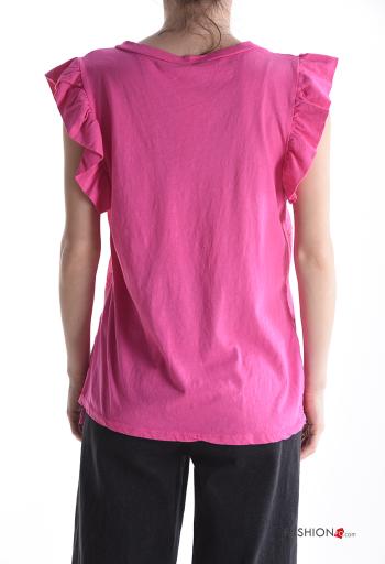 T-shirt in Cotone maniche volant maniche corte girocollo Fantasia ricamata - ph 2