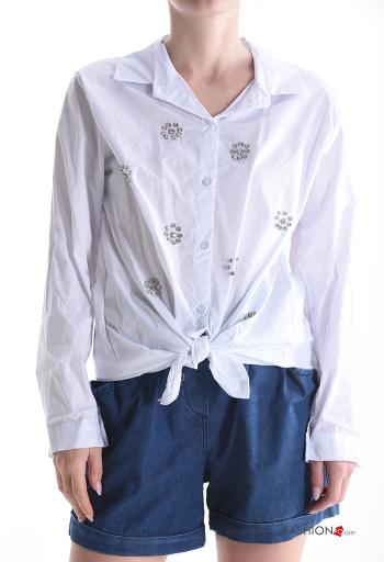 Camicia in Cotone maniche lunghe con colletto con bottoni con strass - ph 1