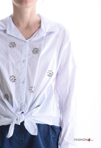 Camicia in Cotone maniche lunghe con colletto con bottoni con strass - ph 4