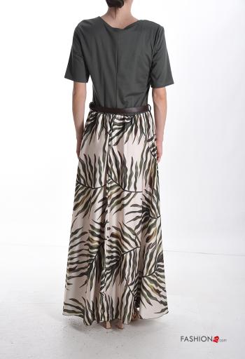 Vestido largo manga corta cuello redondo Estampado de hojas con cinturón - ph 2