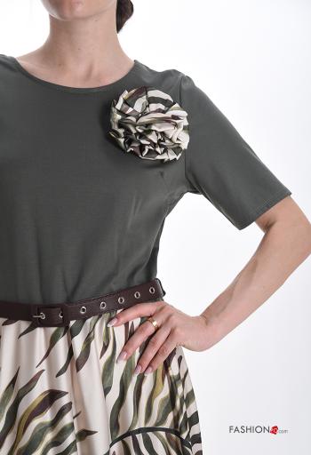 Vestido largo manga corta cuello redondo Estampado de hojas con cinturón - ph 4