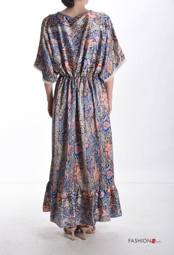 Robe manches courtes détail dentelle longue Imprimé mixte à volants à col en V - ph 2