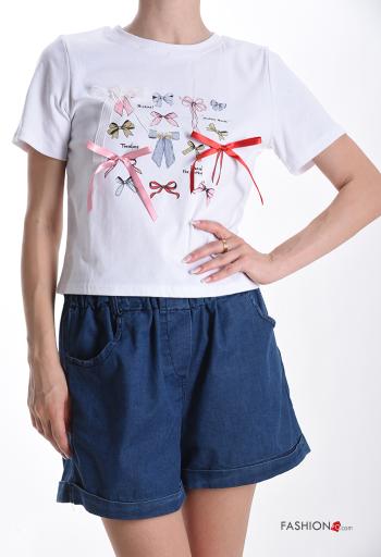 T-shirt in Cotone maniche corte girocollo Fantasia stampata con fiocco