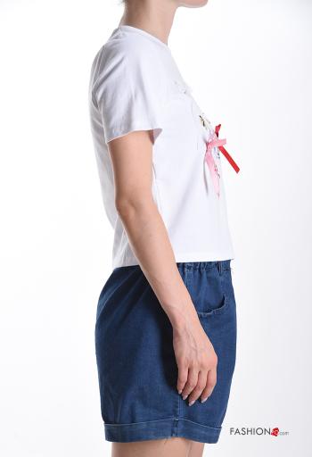 T-shirt in Cotone maniche corte girocollo Fantasia stampata con fiocco - ph 3