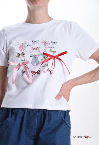 T-shirt in Cotone maniche corte girocollo Fantasia stampata con fiocco - ph 4