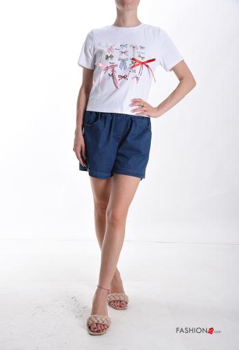 T-shirt in Cotone maniche corte girocollo Fantasia stampata con fiocco - ph 5