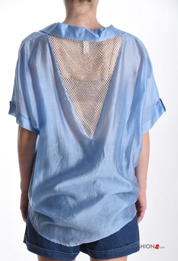 short sleeve with collar fishnet Shirt with buttons with rhinestones - ph 2