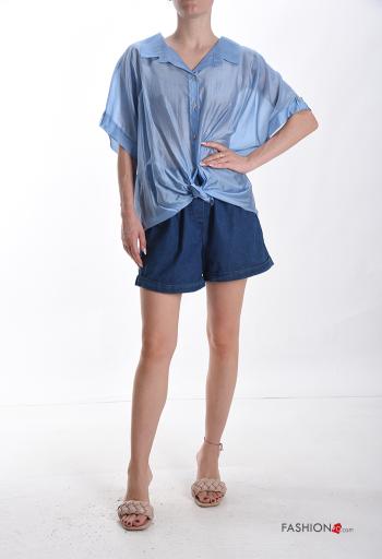 short sleeve with collar fishnet Shirt with buttons with rhinestones - ph 5