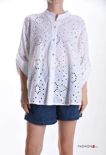 Camisa de Algodón con botones bordado inglés