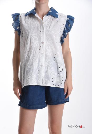 short sleeve with collar Shirt with buttons broderie anglaise