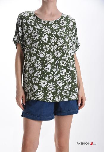Blusa manga corta cuello redondo Estampado Floral con botones