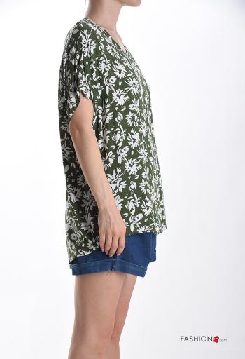 Blusa manga corta cuello redondo Estampado Floral con botones - ph 3