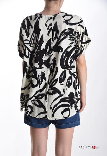 Blouse manches courtes col rond Imprimé abstrait à boutons - ph 2