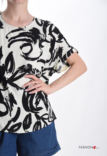 Blouse manches courtes col rond Imprimé abstrait à boutons - ph 4