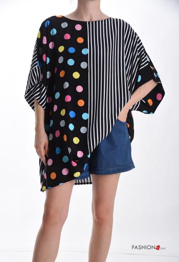 Túnica manga corta extra grande cuello redondo Estampado mixto