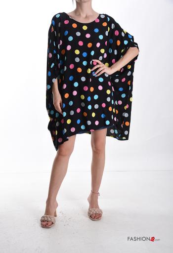 Túnica manga corta extra grande cuello redondo Estampado de lunares