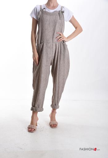 Salopette in Lino regolabile oversize con tasche con T-shirt