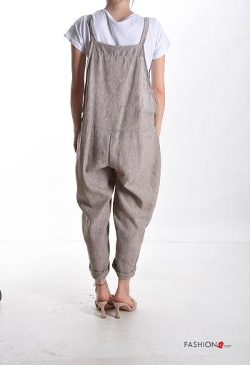 Salopette in Lino regolabile oversize con tasche con T-shirt - ph 2