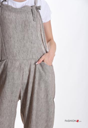 Salopette in Lino regolabile oversize con tasche con T-shirt - ph 4