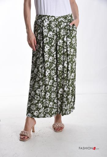 Floral wide leg Trousers with pockets with elastic