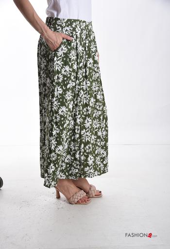 Pantalones wide leg Estampado Floral con bolsillos con elástico - ph 3