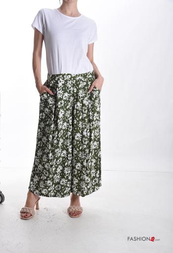 Pantalones wide leg Estampado Floral con bolsillos con elástico - ph 5