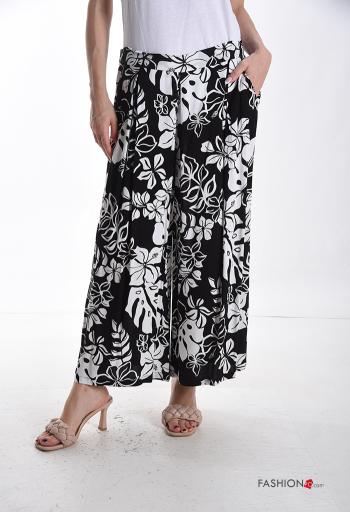 Pantalones wide leg Estampado Floral con bolsillos con elástico