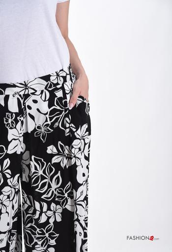 Pantalones wide leg Estampado Floral con bolsillos con elástico - ph 4