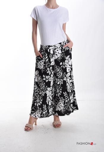 Pantalones wide leg Estampado Floral con bolsillos con elástico - ph 5