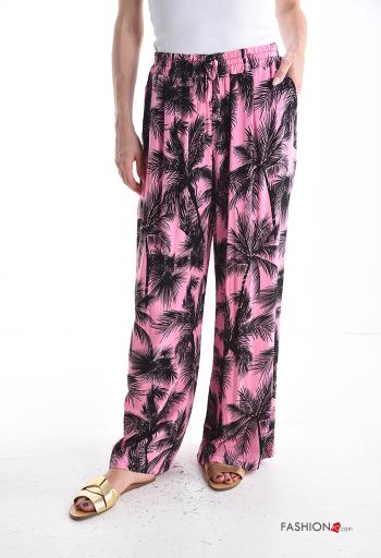 Pantalones wide leg Diseño impreso con bolsillos con elástico - ph 1