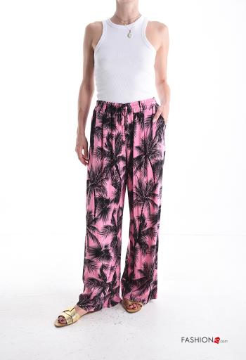 Pantalones wide leg Diseño impreso con bolsillos con elástico - ph 5
