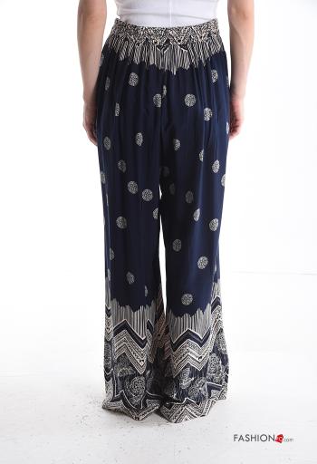 Calças wide leg Padrão Estampado com bolsos com laço com elástico - ph 2