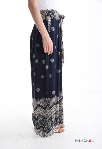 Calças wide leg Padrão Estampado com bolsos com laço com elástico - ph 3