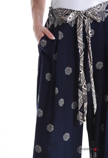 Calças wide leg Padrão Estampado com bolsos com laço com elástico - ph 4