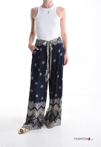 Calças wide leg Padrão Estampado com bolsos com laço com elástico - ph 5
