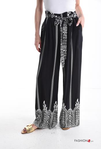 Bedrucktes wide leg Hose mit Taschen mit gummizug mit Schleife - ph 1