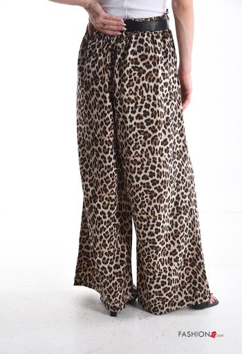 Animal print wide leg long Trousers with belt with elastic with pockets - ph 2