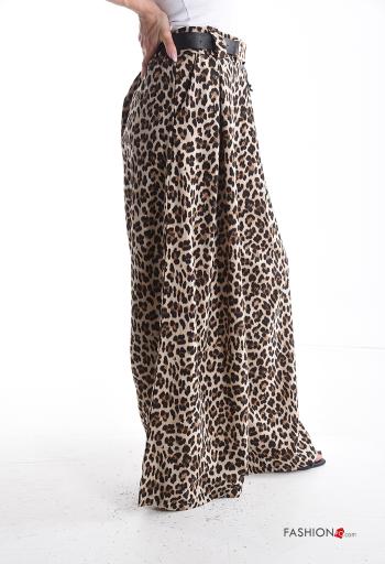 Animal print wide leg long Trousers with belt with elastic with pockets - ph 3