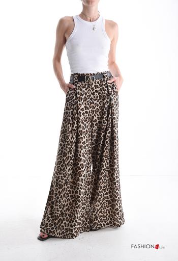 Animal print wide leg long Trousers with belt with elastic with pockets - ph 5
