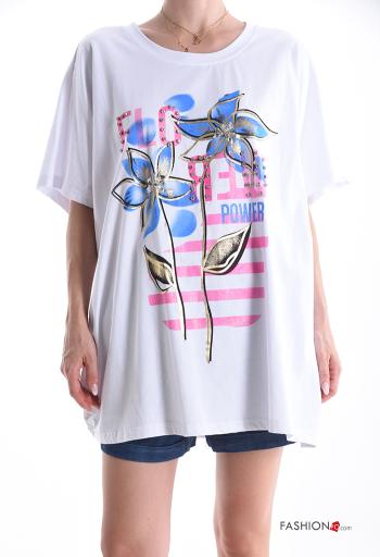 Bedrucktes Oversize u-boot ausschnitt kurze ärmel T-shirt aus Baumwolle - ph 1