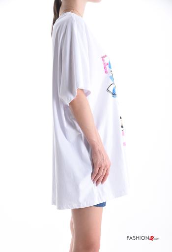 Bedrucktes Oversize u-boot ausschnitt kurze ärmel T-shirt aus Baumwolle - ph 3