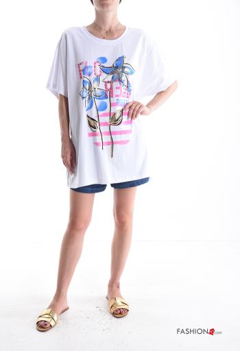 Bedrucktes Oversize u-boot ausschnitt kurze ärmel T-shirt aus Baumwolle - ph 5